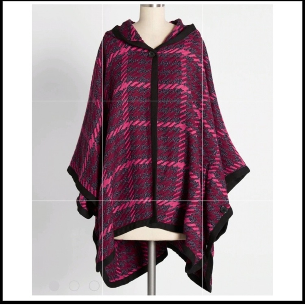 Mod Cloth cape coat little plaid riding hood pink burgundy purple size 1X